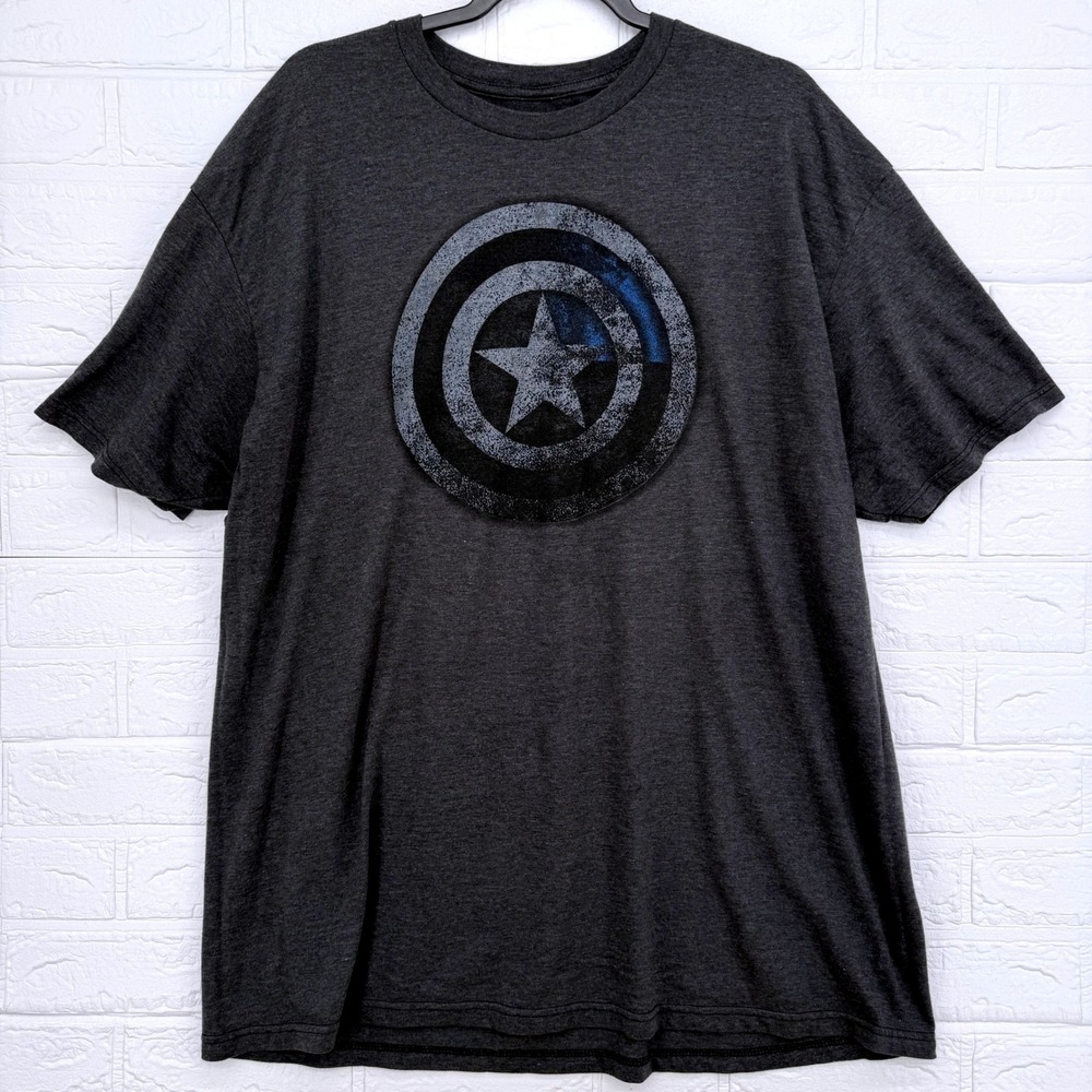 Marvel T-Shirt Mens 2X Gray Captain America Shield Distressed Graphic Tee